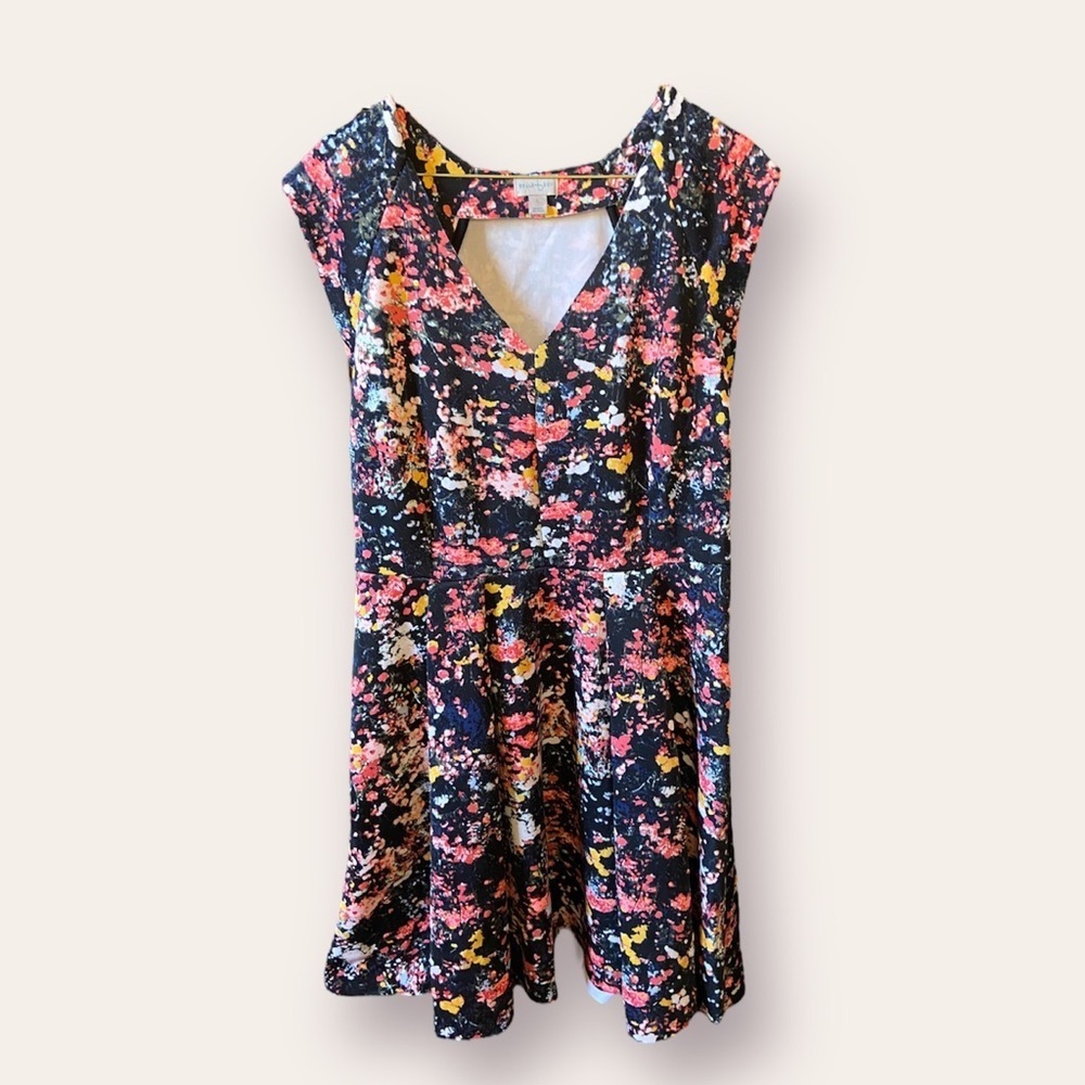Belle Sky Multicolor Floral A-Line Dress , V-Neck, Sleeveless, Cocktail